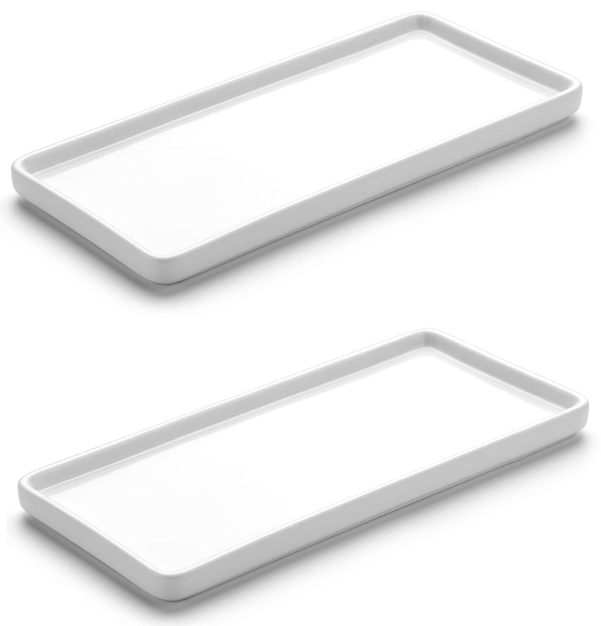 Gurygo 8" Bathroom Trays - Ceramic Vanity Tray for Bathroom - Small Ceramic Tray - Kitchen Soap Trays - Porcelain Dispenser Organizer for Kitchen Bathtub Counter (White)