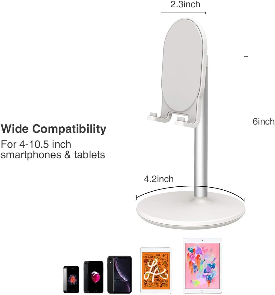 Bright Stone Phone Stand for Desk, Adjustable Cell Phone Holder for Desk, Compatible with 4"-12.9" Phones/Tablet/iPhone/iPad/Switch (White)