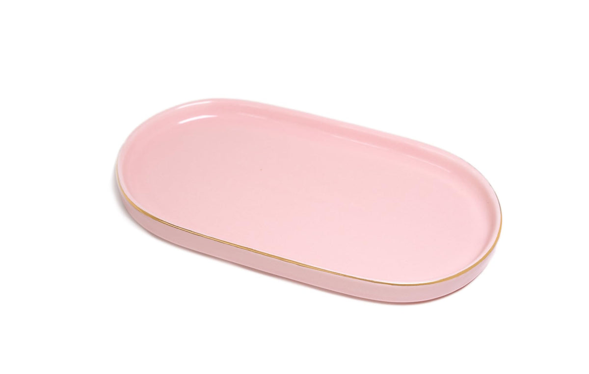 Ceramic Jewelry Dish, Perfume Vanity Tray, 7x4 Decorative Catch All Bowl for Trinket Key Ring, Small Bathroom Counter Tray, Soap Tray for Kitchen Sink (Black)