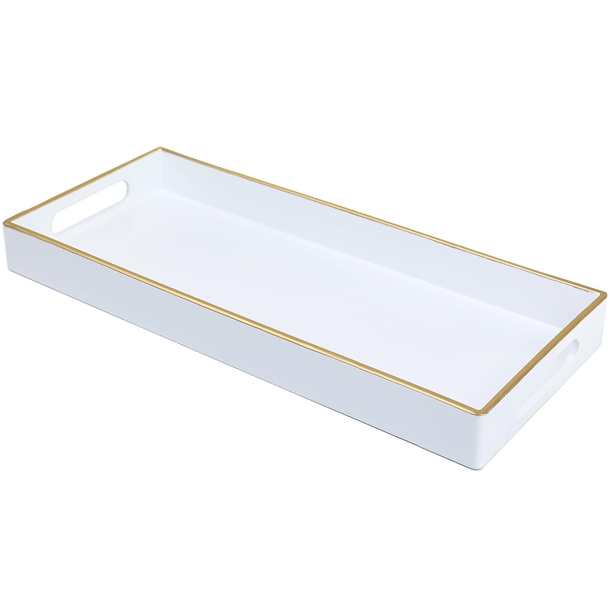 Blue Bathroom Vanity Tray for Countertop, Small Plastic Toilet Tank Versatile Storage & Organization Tray for Makeup, Perfume, Desk, Kitchen, Candles, 13.7"x6"x1.4", 35HB