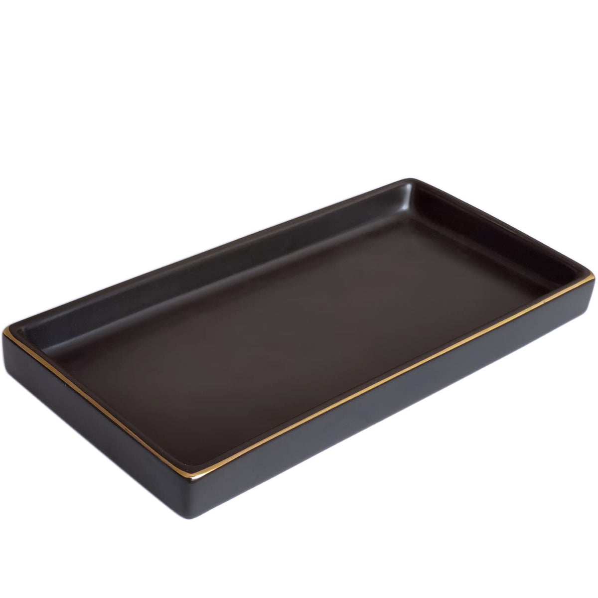 10 x 5 Ceramic Bathroom Tray for Countertop, Decorative Vanity Tray for Dresser Tops, Small Rectangular Trays for Perfume, Candle, Jewelry, Cosmetics (Green)