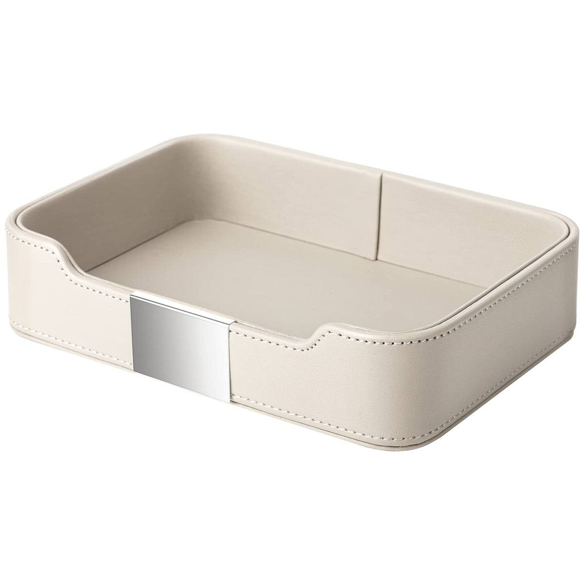 SANZIE Luxury Leather Tray Organizer, Valet Tray Key Bowl (Khaki Green)