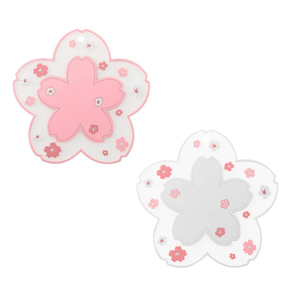 Sakura Coffee Cup Mat Kawaii Coaster 2PCS Cute Cherry Blossom PVC Home Tea Mug Pink Flower Pattern Anti-Skid Pot Bowl Pad Placemat for Desk Drink Table Decor Kawaii Accessories (Small)