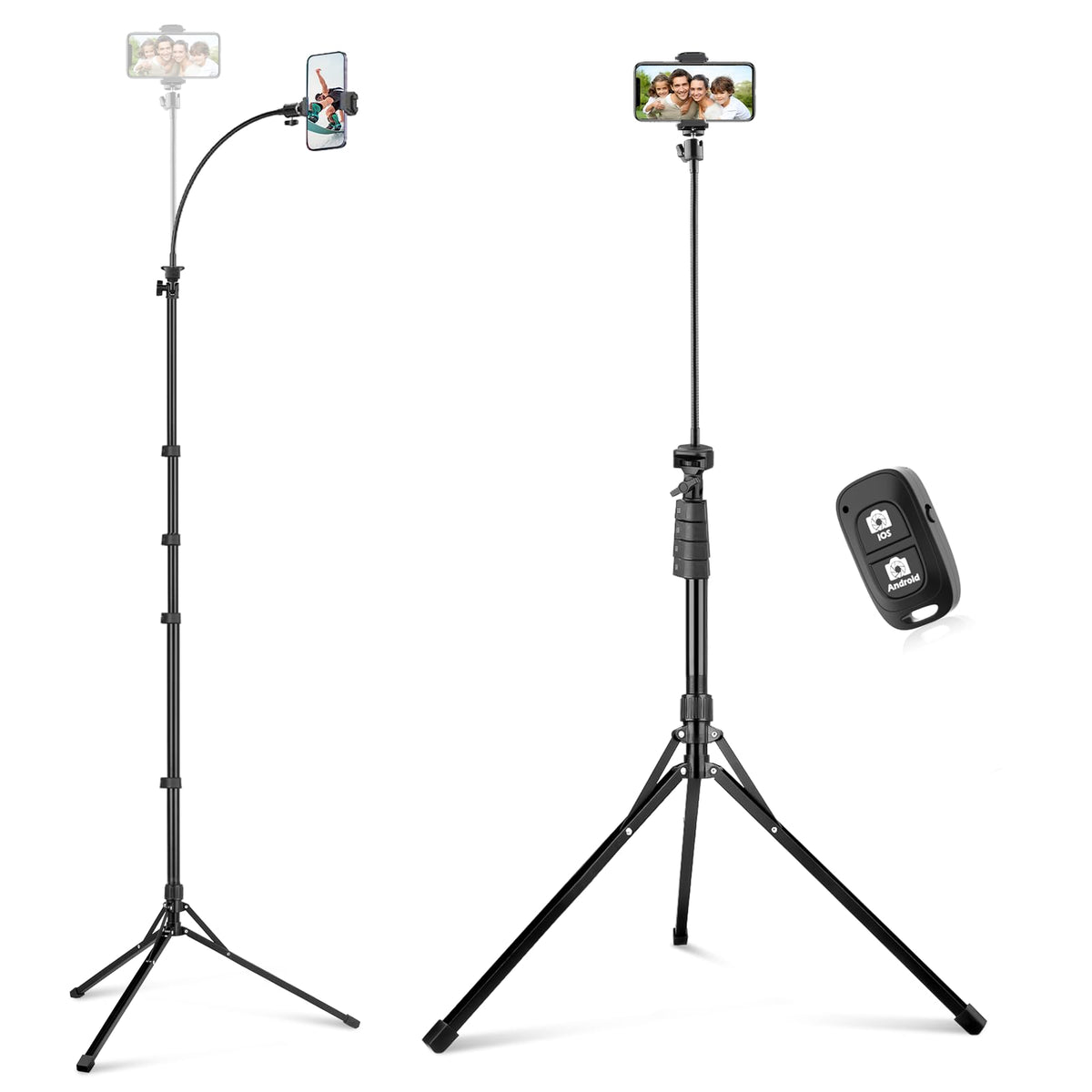 SENSYNE 62" Phone Tripod, Extendable Selfie Stick with Wireless Remote