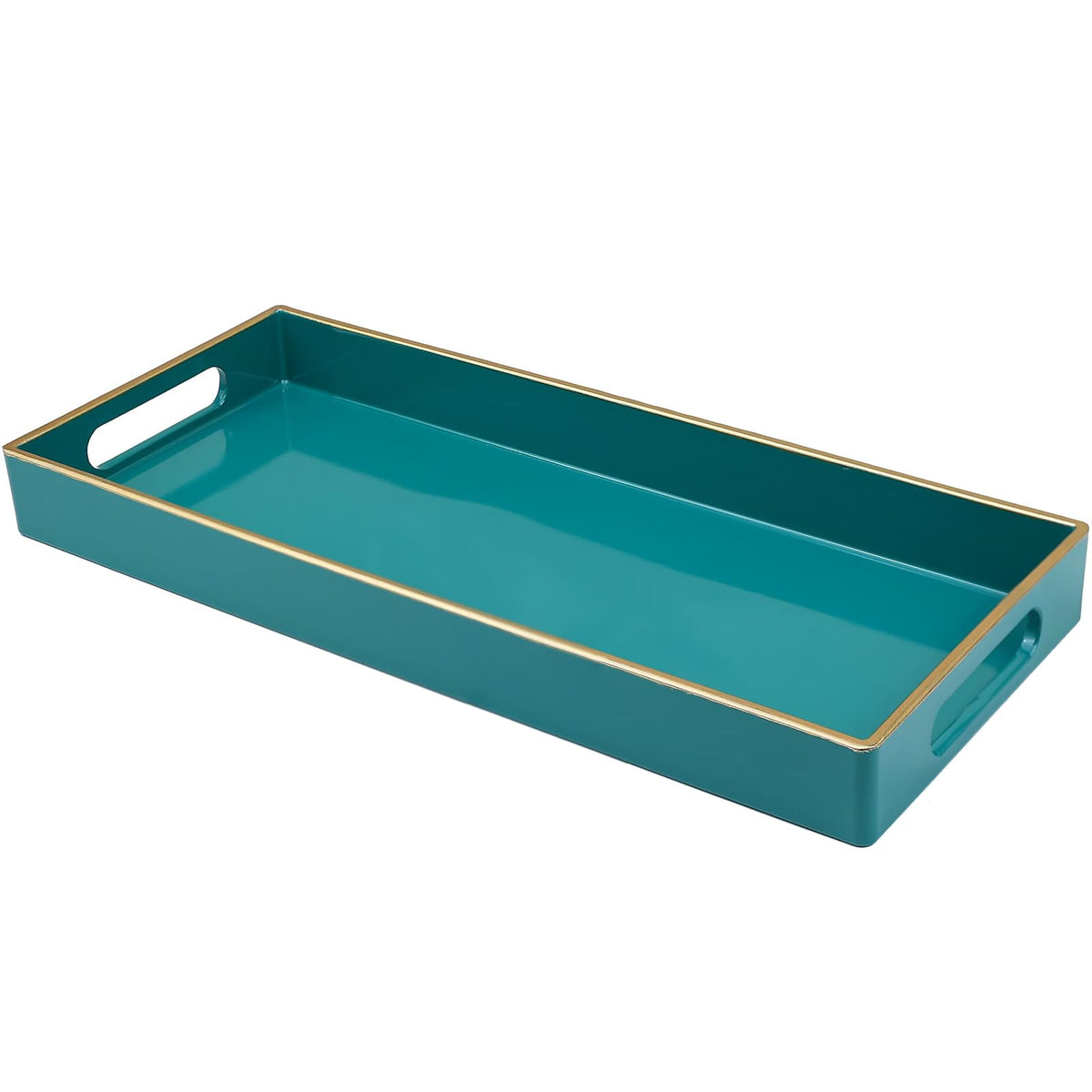 Blue Bathroom Vanity Tray for Countertop, Small Plastic Toilet Tank Versatile Storage & Organization Tray for Makeup, Perfume, Desk, Kitchen, Candles, 13.7"x6"x1.4", 35HB