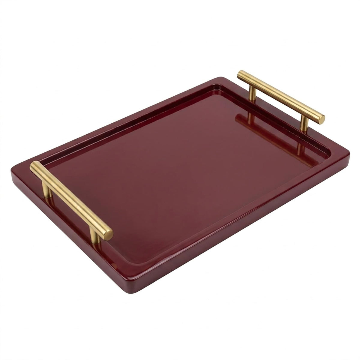 PEKER Wooden Serving Tray with Metal Handles, Black Decorative Coffee Table Tray for Breakfast in Bed, Ottoman & Home Décor, Wooden Food Tray for Kitchen, Living Room & Dining Table