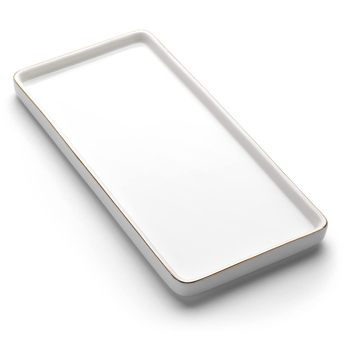 Gurygo 8" Bathroom Trays - Ceramic Vanity Tray for Bathroom - Small Ceramic Tray - Kitchen Soap Trays - Porcelain Dispenser Organizer for Kitchen Bathtub Counter (White)