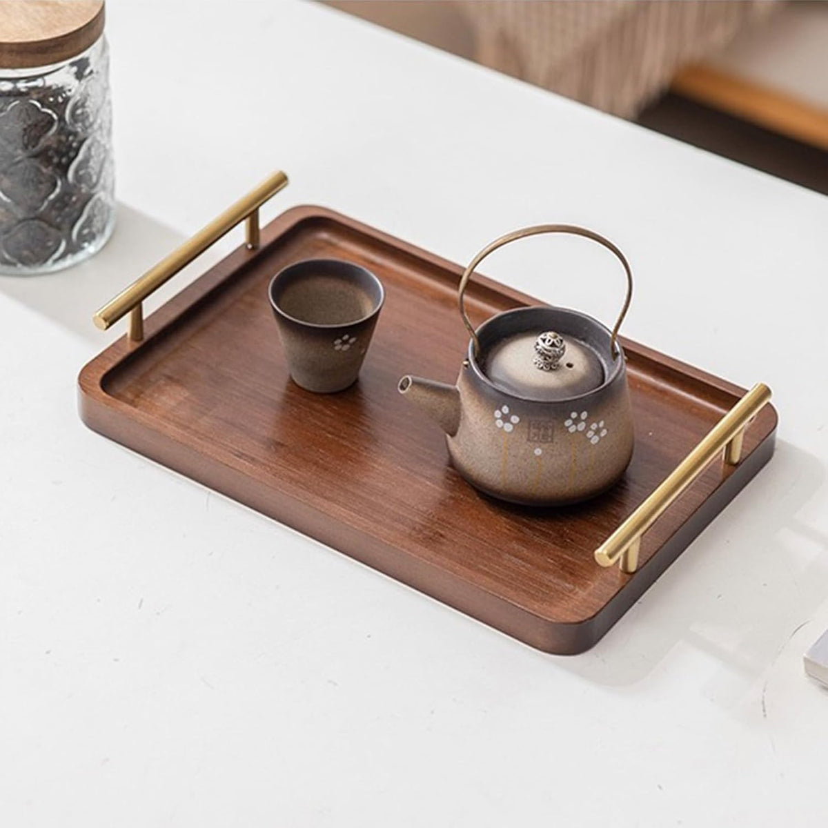 XZHXFX Bamboo Serving Tray with Gold Handles,Small