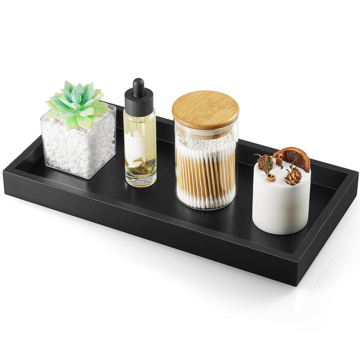 ALELION 6" Small Tiny Bathroom Vanity Tray for Counter - Acacia Wood Dish Soap Dispenser Tray for Kitchen - Decorative Tray for Kitchen Dresser Tops Perfume Jewelry