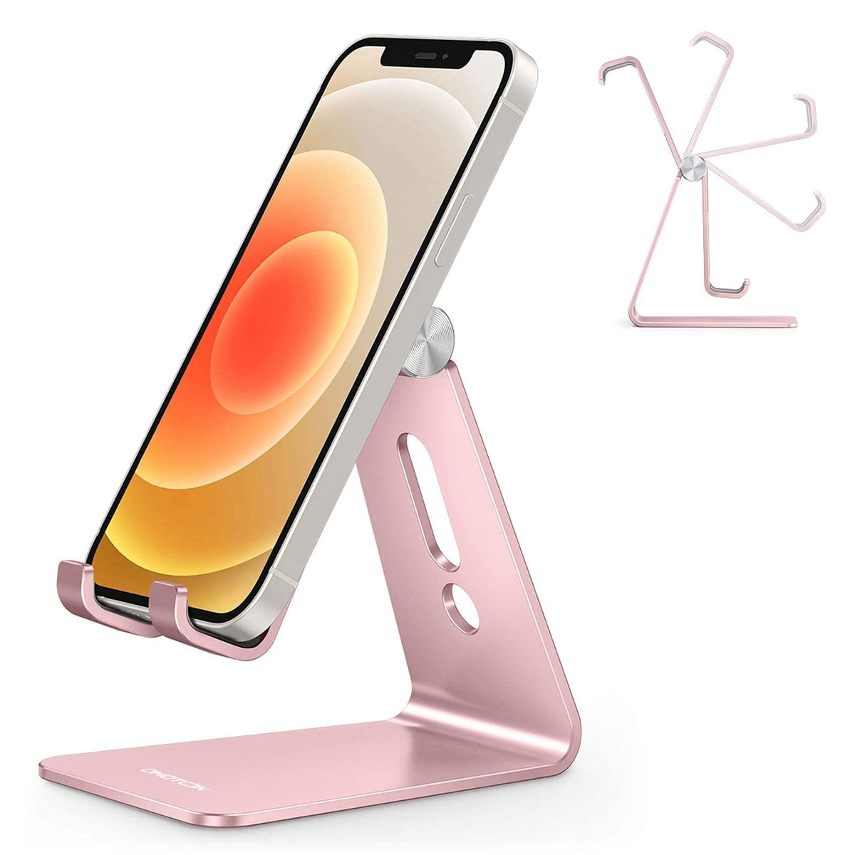 OMOTON C2 Adjustable Aluminum Cell Phone Stand with Charging Cutout, Black