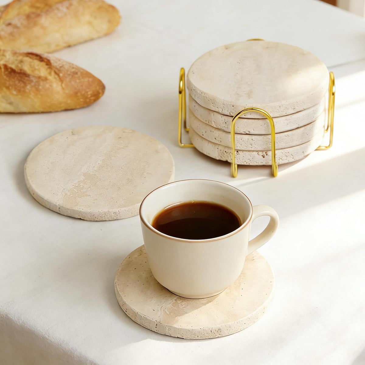 Natural Travertine Marble Coasters Set of 6-4" Round