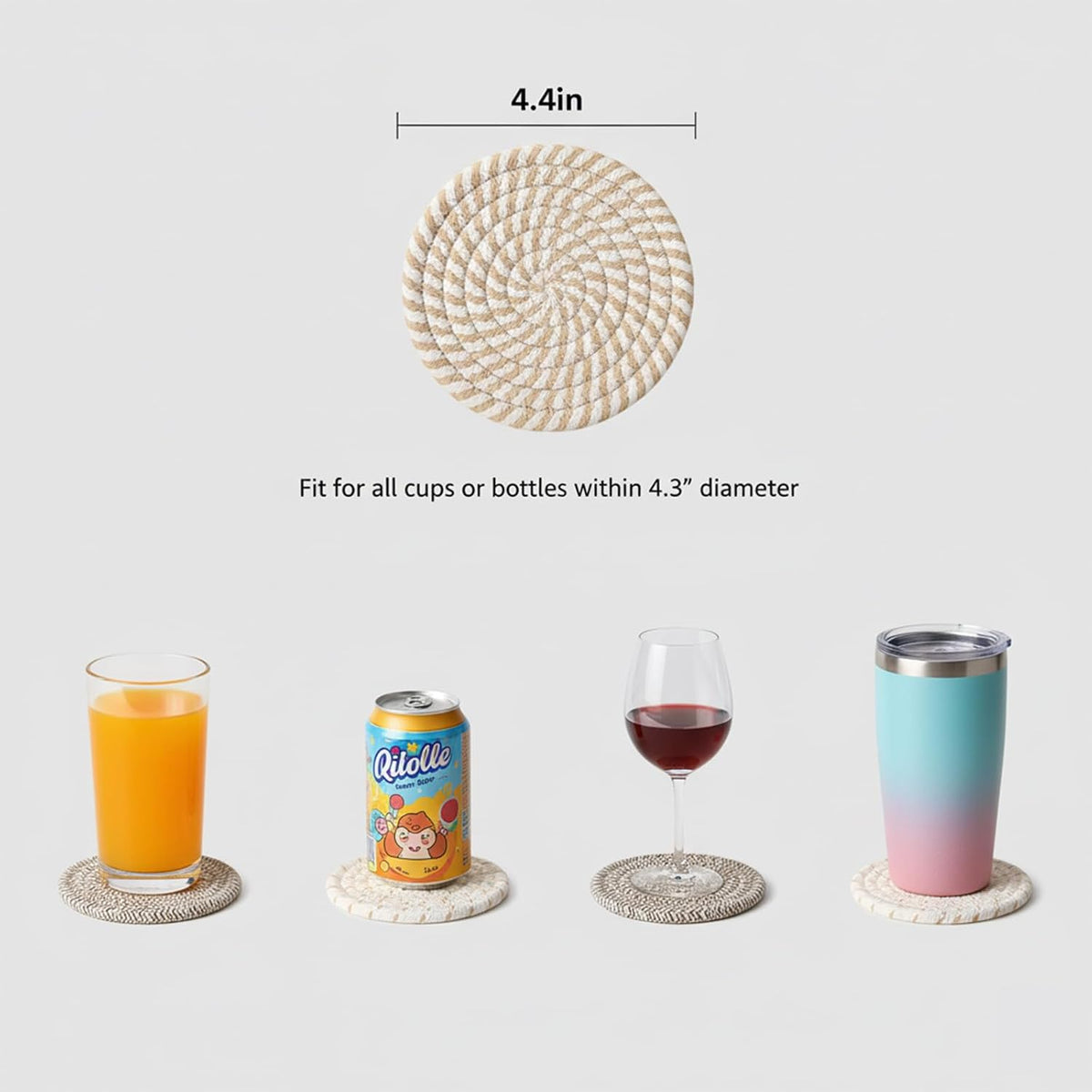 Drink Coasters Set of 8 with Holder, Cotton Woven