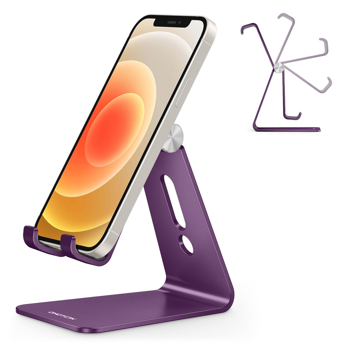 OMOTON C2 Adjustable Aluminum Cell Phone Stand with Charging Cutout, Black
