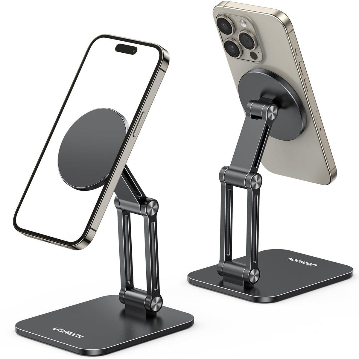 UGREEN Magnetic Phone Stand Compatible with MagSafe Holder for Desk Ergonomic Design Adjustable, Aluminum Cell Phone Stand Compatible for iPhone 17 Air 16 15 14 13 12 Pro Max and MagSafe Case, Grey