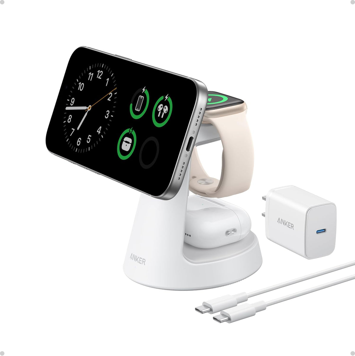 Anker MagSafe Charger Compatible, MagGo 3-in-1 Qi2 15W Charging Station