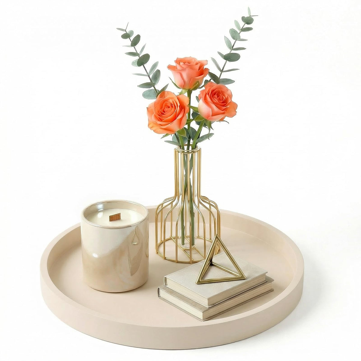 Round Beige Silicone Decorative Bathroom Vanity Tray 9 Inch, Counter Tray for Bathroom Countertop Perfume Holder Dresser Organizer Coffee Table Candle, Non-Slip Durable for Home Use