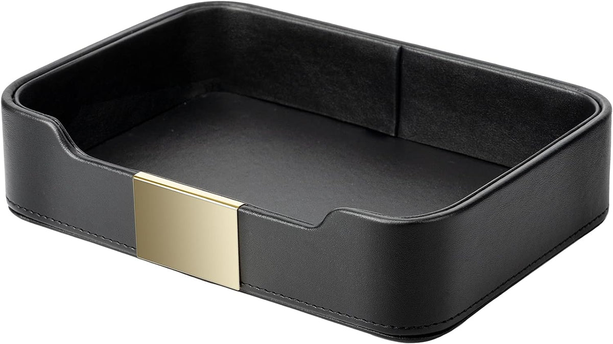SANZIE Luxury Leather Tray Organizer, Valet Tray Key Bowl (Khaki Green)
