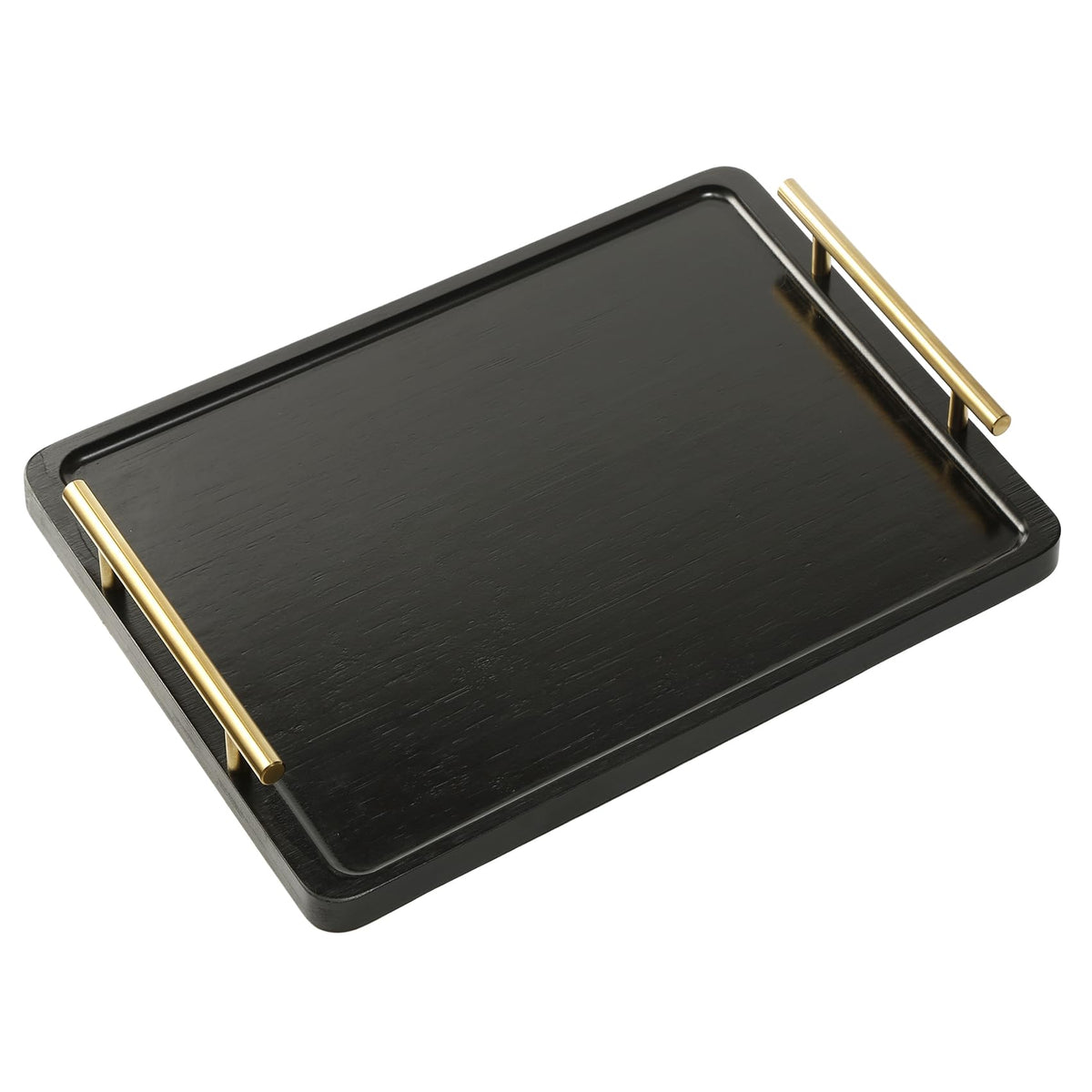 PEKER Wooden Serving Tray with Metal Handles, Black Decorative Coffee Table Tray for Breakfast in Bed, Ottoman & Home Décor, Wooden Food Tray for Kitchen, Living Room & Dining Table