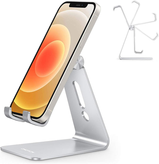 OMOTON C2 Adjustable Aluminum Cell Phone Stand with Charging Cutout, Silver