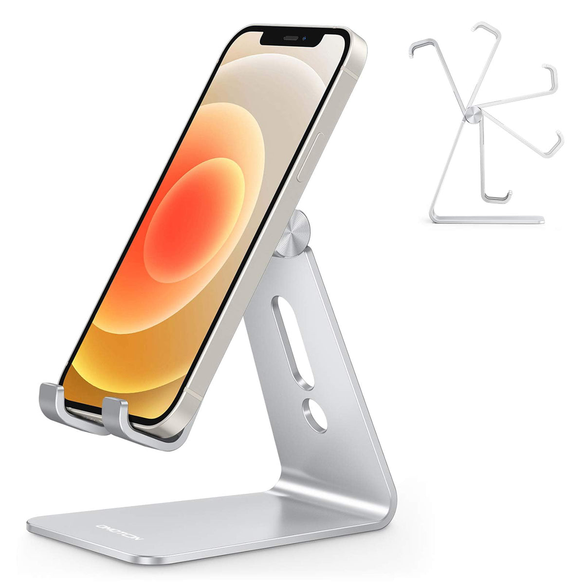 OMOTON C2 Adjustable Aluminum Cell Phone Stand with Charging Cutout, Black