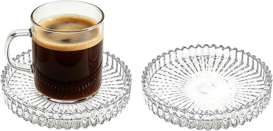 Round Modern Clear Coasters Set of 2, Glass Cup Coaster Modern Crystal Coasters for Drinks Coffee Office Bar Kitchen Home Wedding Party Decor (Clear, Set of 2)