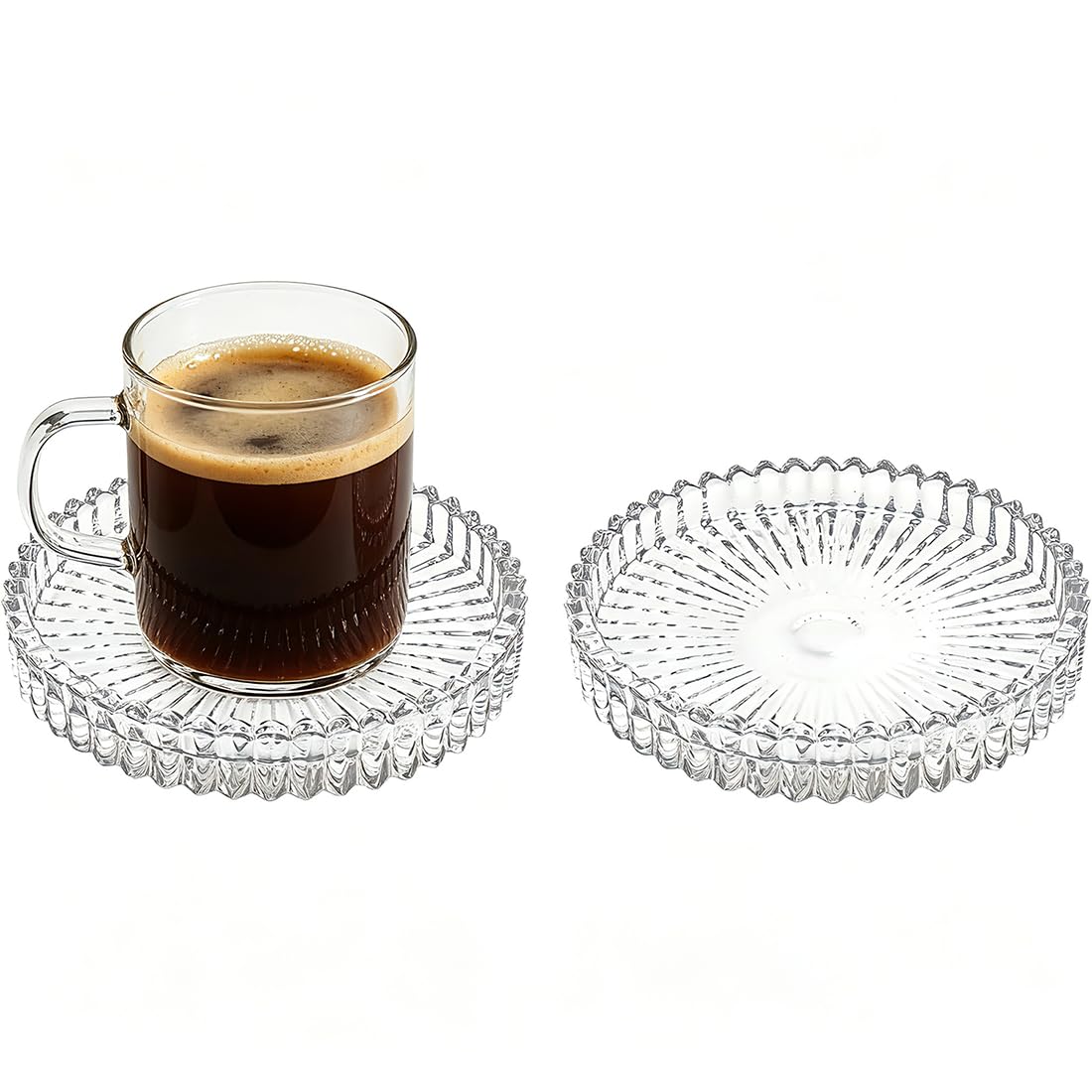 Round Modern Clear Coasters Set of 2, Glass Cup Coaster Modern Crystal Coasters for Drinks Coffee Office Bar Kitchen Home Wedding Party Decor (Clear, Set of 2)