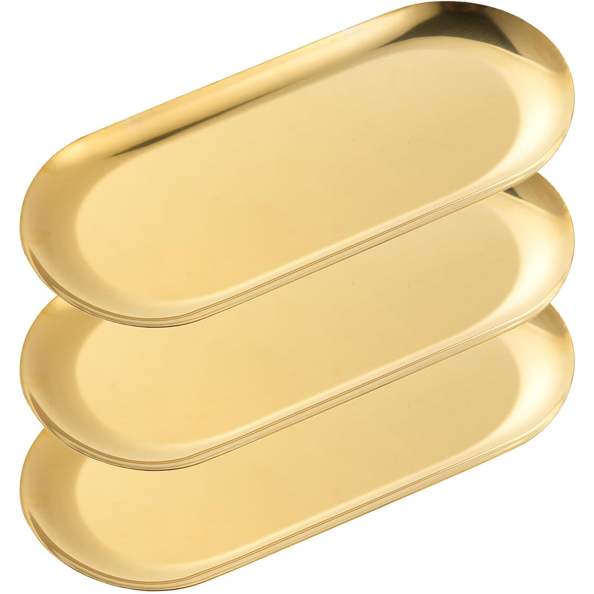 3 Pack Gold Trays for Decor, Stainless Steel Decorative Tray, Gold