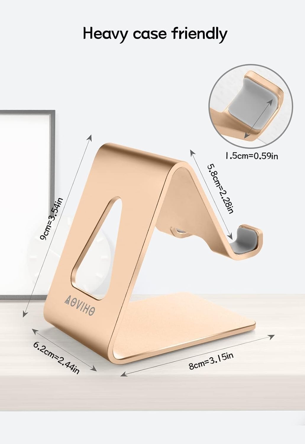 Aoviho Cell Phone Stand for Desk, Aluminum Phone Holder, Rose Gold