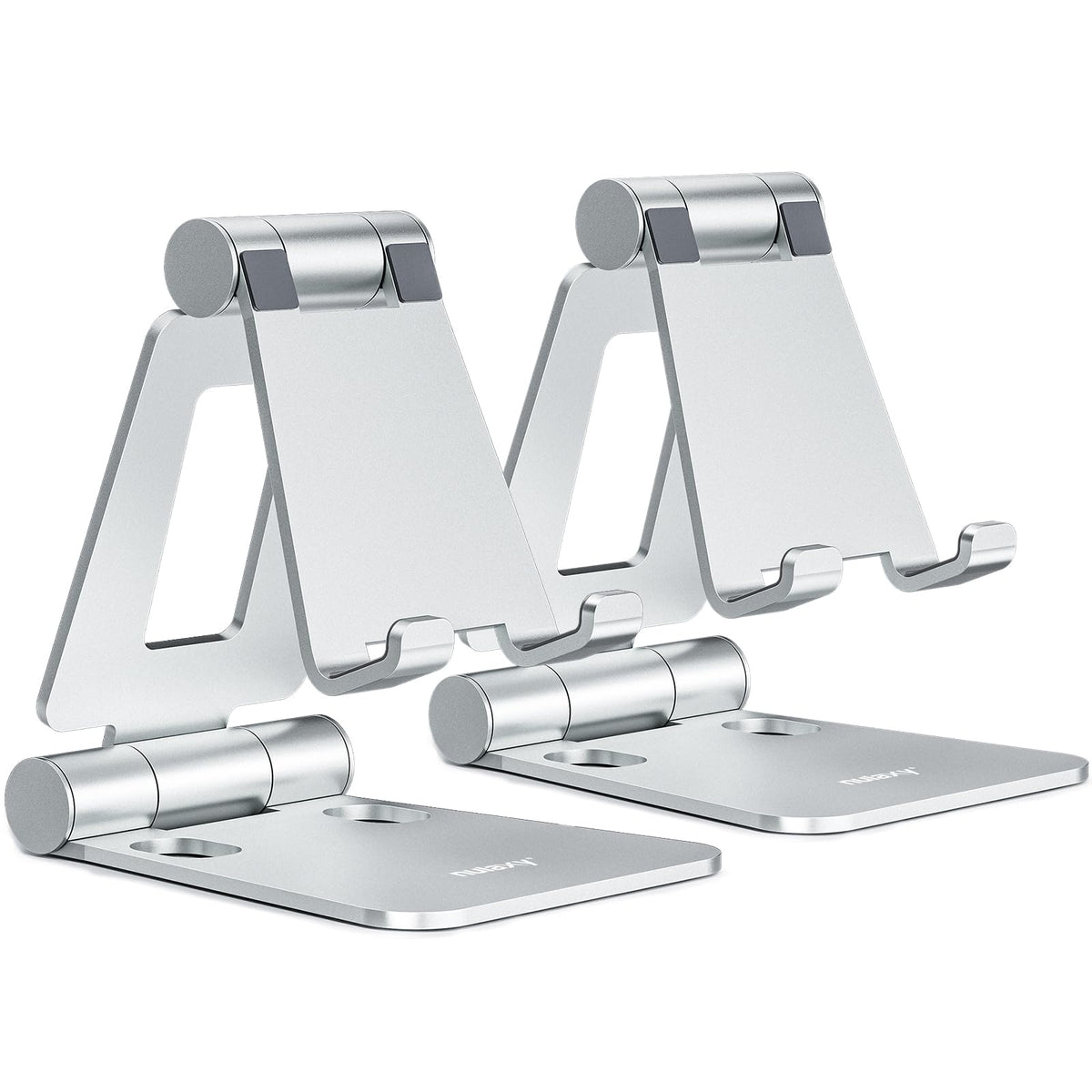 Nulaxy 2 Pack Aluminum Dual Folding Cell Phone Stand for Desk, Black&Silver