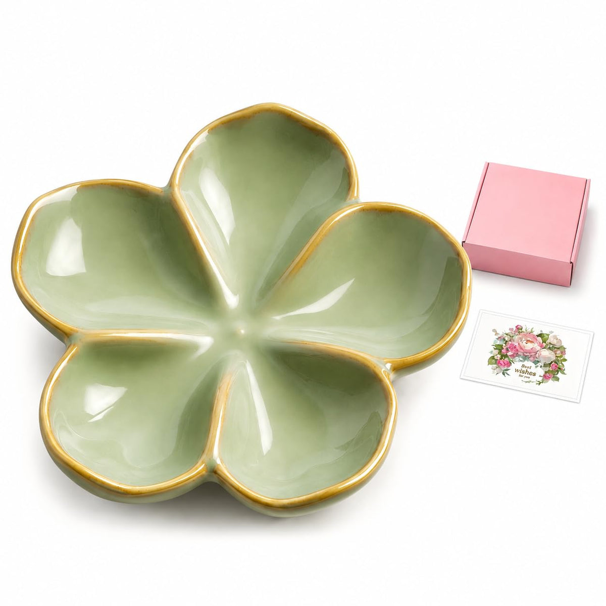 Ceramic Flower Jewelry Ring Trinket Dish Tray, Gifts for Women, White