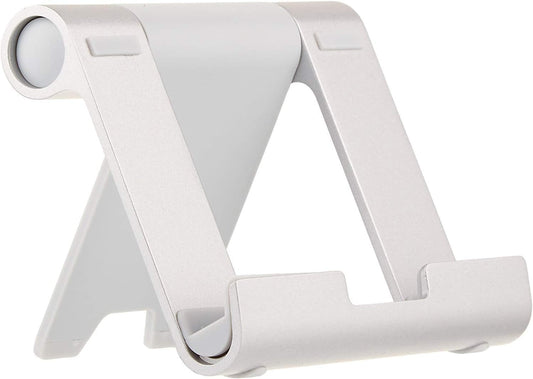 Amazon Basics Multi-Angle Portable Foldable Stand for Tablets, E-Readers and Phones, Non-Slip Desktop Holder for iPads, iPhones, Kindles, Hands-Free Viewing - Silver