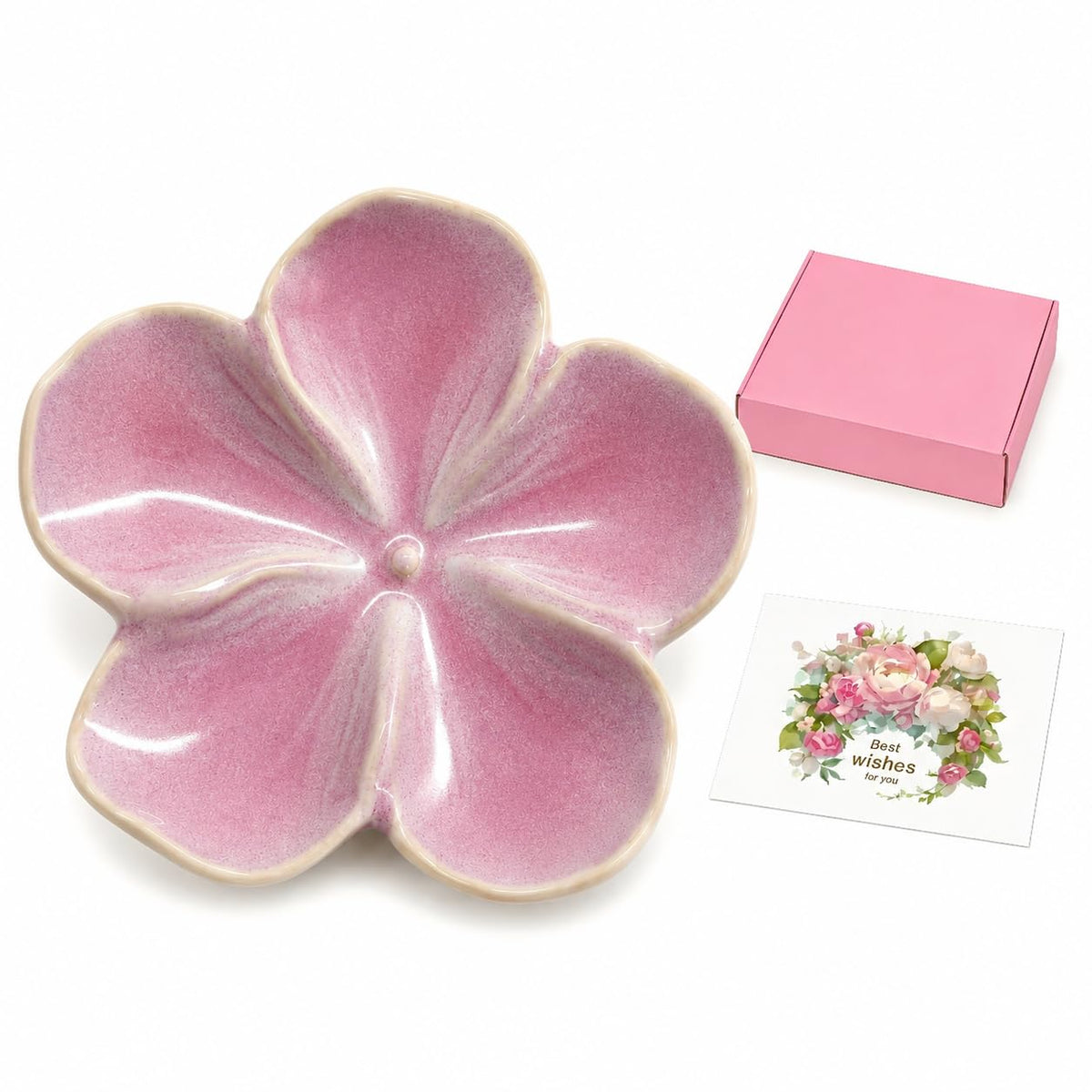 Ceramic Flower Jewelry Ring Trinket Dish Tray, Gifts for Women, White