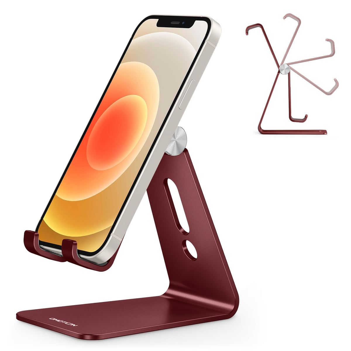 OMOTON C2 Adjustable Aluminum Cell Phone Stand with Charging Cutout, Black