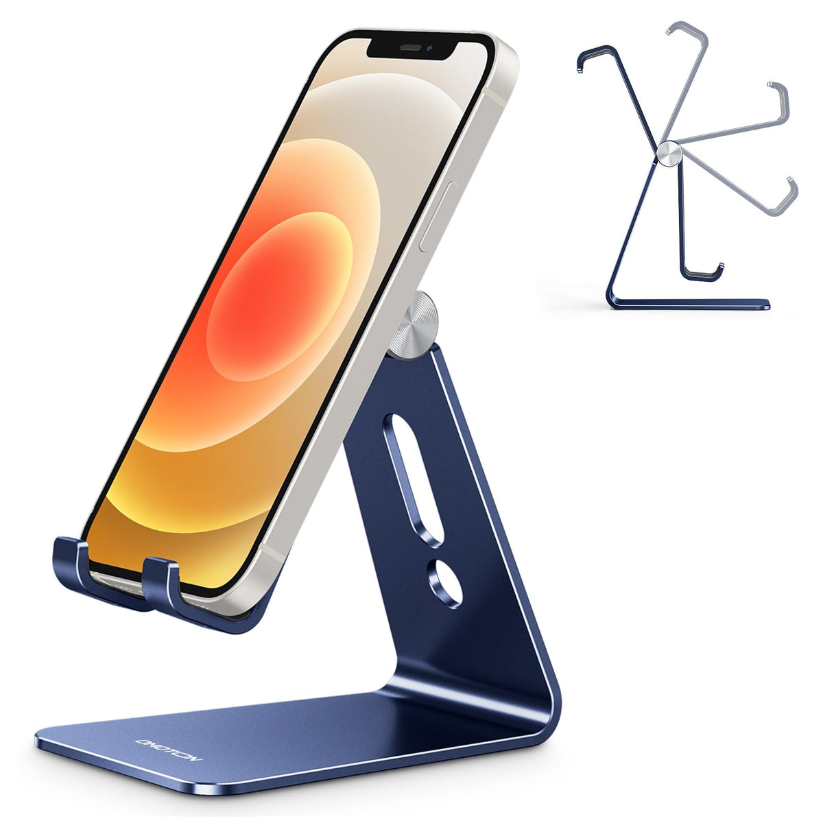 OMOTON C2 Adjustable Aluminum Cell Phone Stand with Charging Cutout, Black