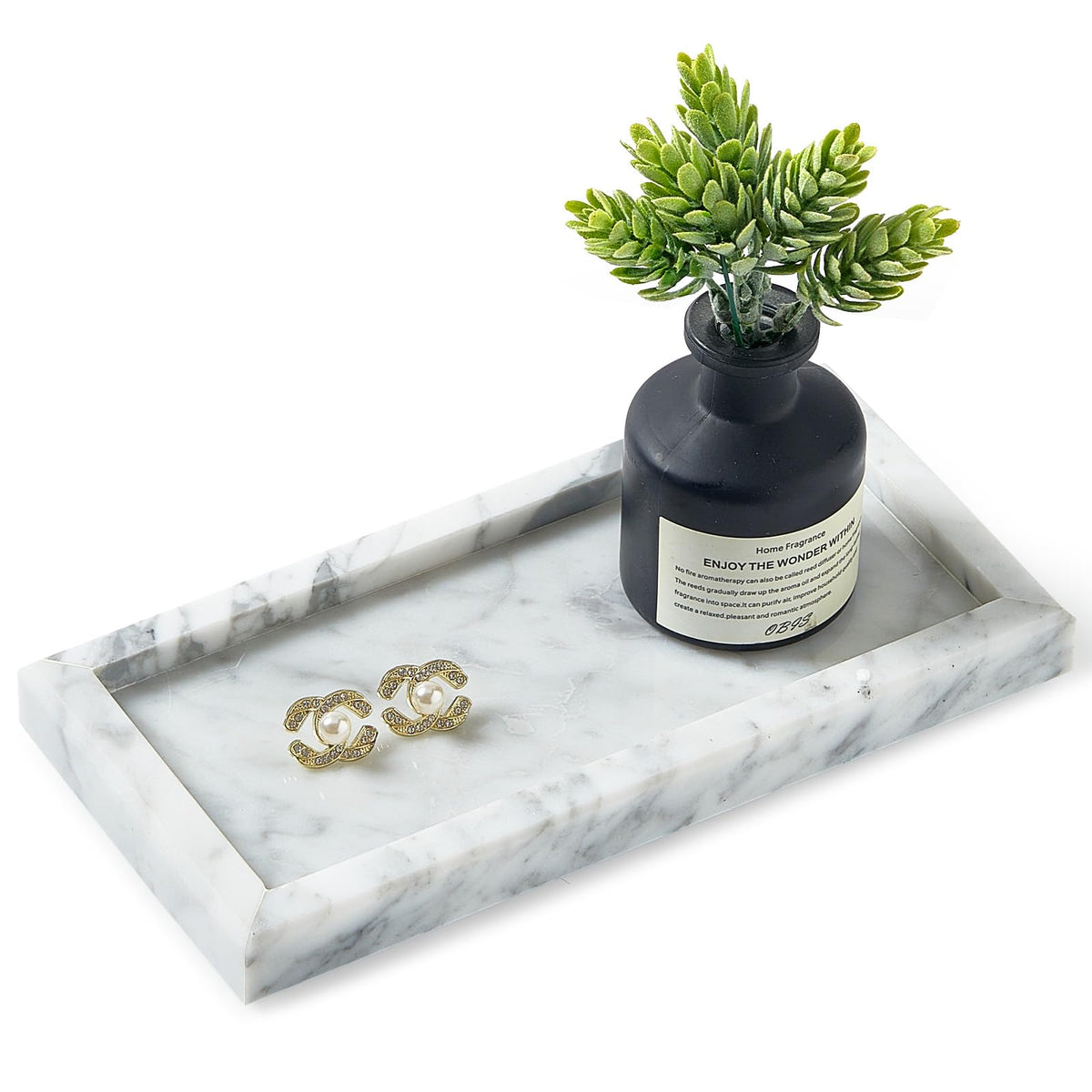 Natural Small Marble Vanity Tray, Luxury Stone Organizer for Bathroom & Kitchen | Holds Soap Dispenser, Jewelry, Perfume | Non-Resin, Non-Ceramic Décor