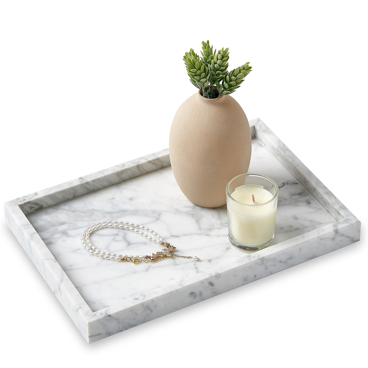 Natural Small Marble Vanity Tray, Luxury Stone Organizer for Bathroom & Kitchen | Holds Soap Dispenser, Jewelry, Perfume | Non-Resin, Non-Ceramic Décor