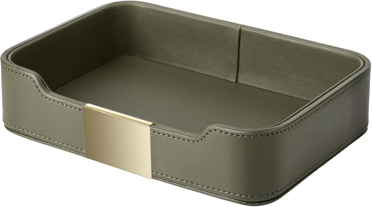SANZIE Luxury Leather Tray Organizer, Valet Tray Key Bowl (Khaki Green)