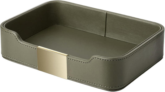 SANZIE Luxury Leather Tray Organizer, Valet Tray Key Bowl (Khaki Green)