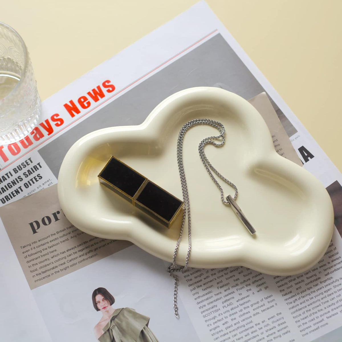 Jewelry Dish Trinket Tray for Women, Ring Dish Holder, Unique Cloud Shape Ceramic Plate Cute Things Vanity Aesthetic Room Decor Mother's Day Birthday (White)