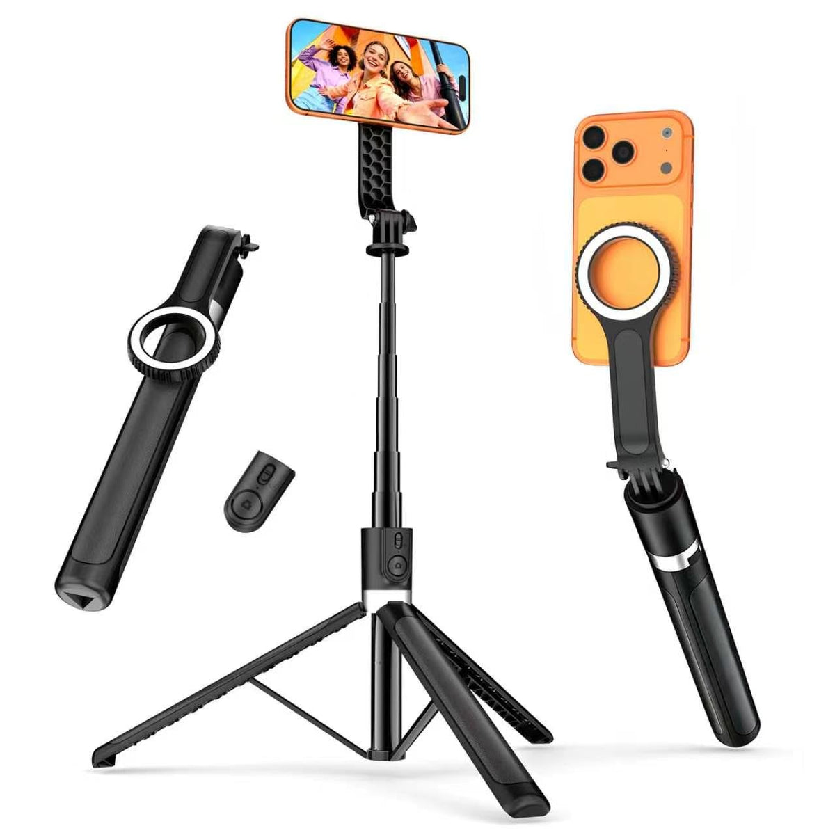71” Phone Tripod & Selfie Stick, Portable All in One Extendable Cell Phone Tripod Stand, with Wireless Remote Control for iPhone/Samsung/Android/Camera