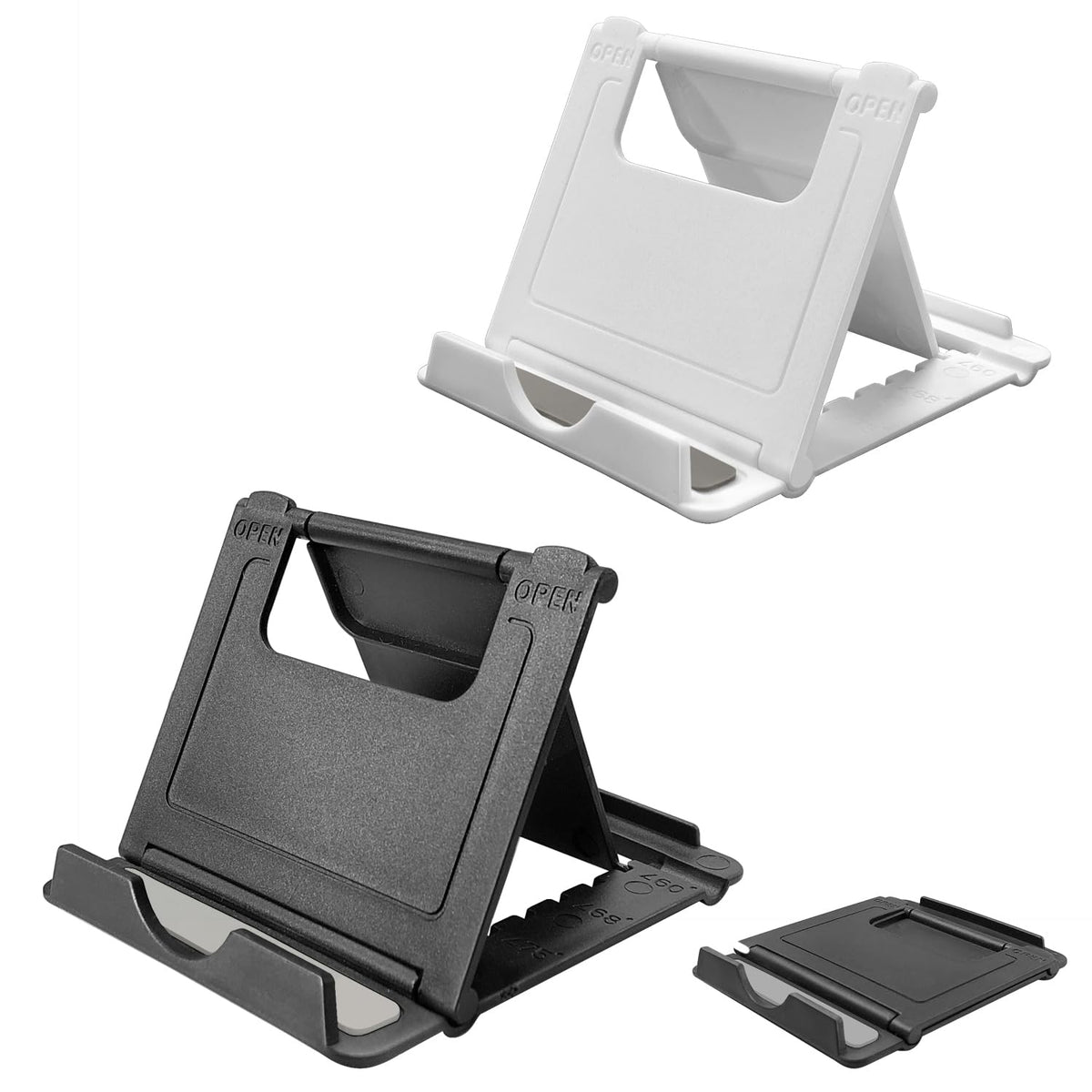 POQOD 2 Pack Cell Phone Stand, Foldable Phone Holder for Desk Compatible with Phone 15 14 13 12 11 Pro Xs Xs Max Xr X 8, Nintendo Switch, All Phones, Black & White