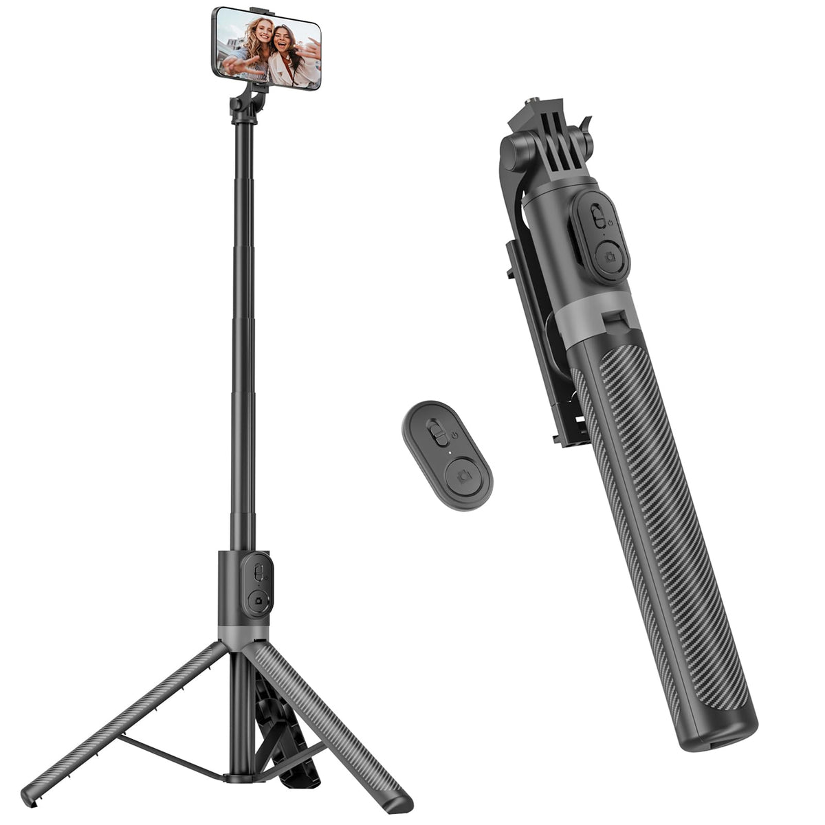 71” Phone Tripod & Selfie Stick, Portable All in One Extendable Cell Phone Tripod Stand, with Wireless Remote Control for iPhone/Samsung/Android/Camera