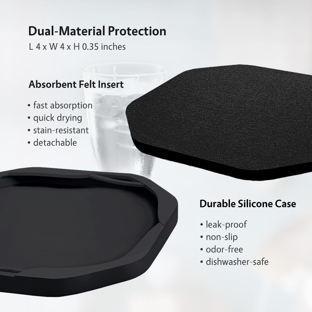 UMIRRO Absorbent Felt & Silicone Drink Cup Coasters Set of 6 with Holder