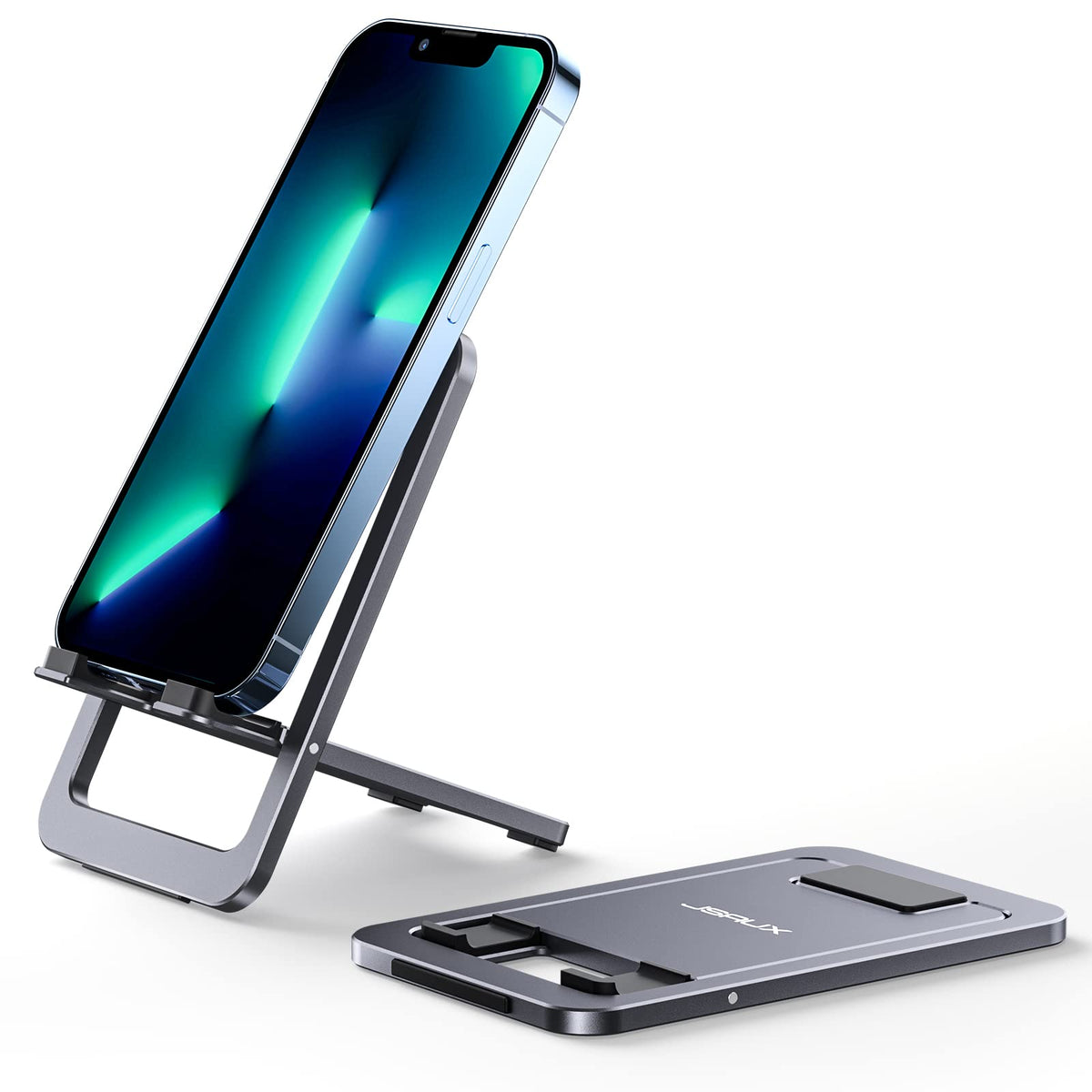 JSAUX Fold-Flat Cell Phone Stand, Adjustable Desk Holder-Gray