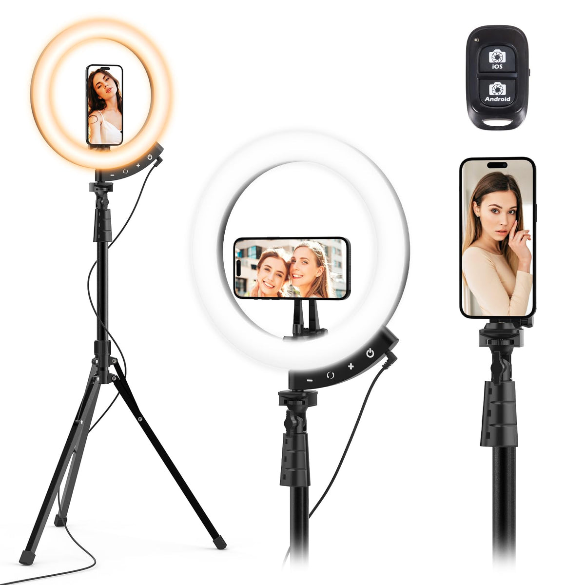 UBeesize 12" LED Ring Light with 62" Tripod Stand, Phone Holder & Remote