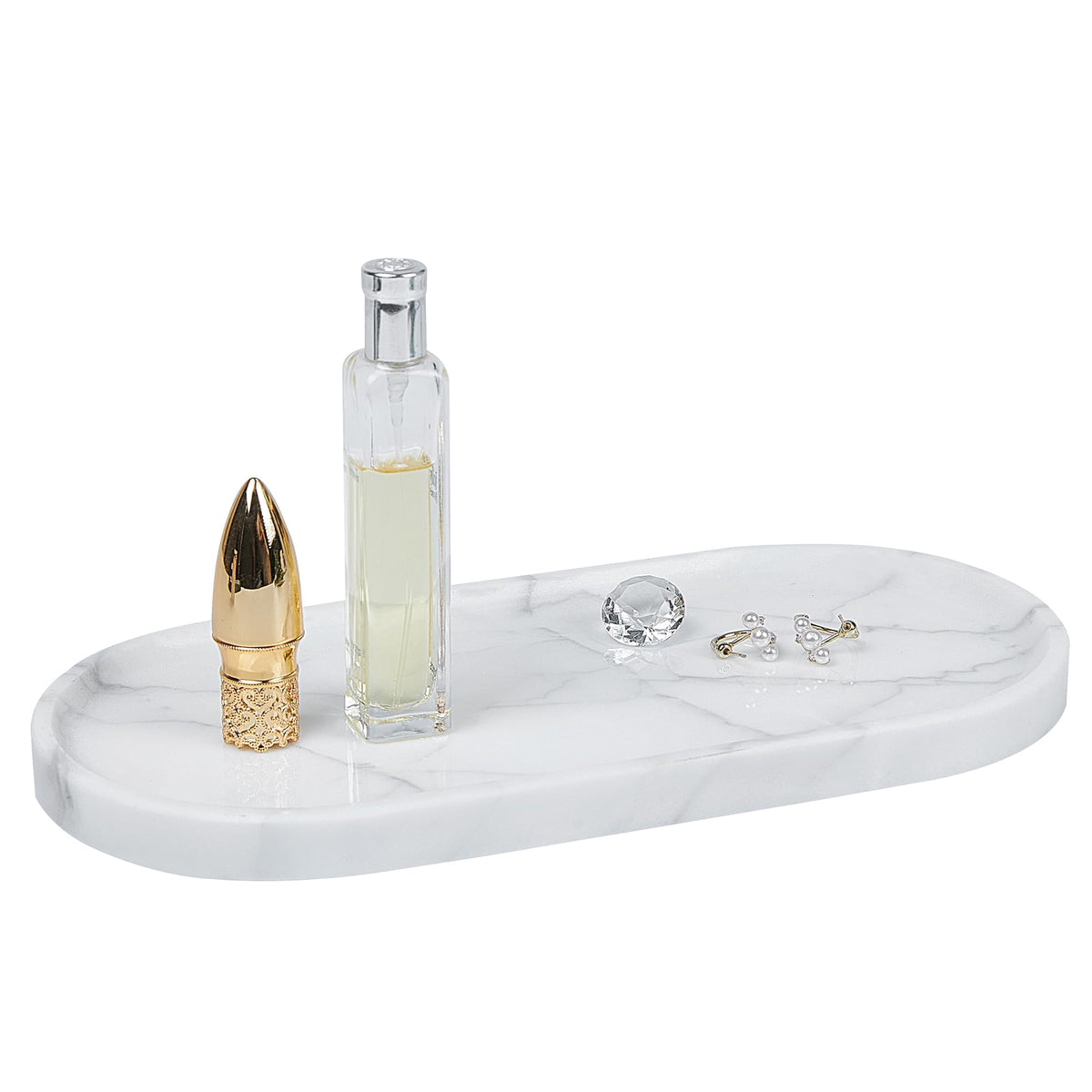 Beige Travertine Vanity Tray | Natural Stone Bathroom Organizer | Perfume & Jewelry Storage for Spa, Bedroom, Kitchen | Non-Slip Waterproof Design,9.8"x4.7"x0.6"