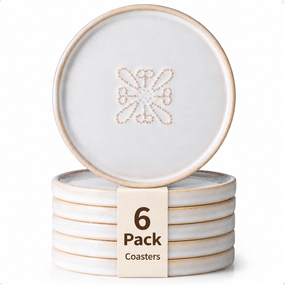 Ceramic Coasters Set of 6, Drink Coasters Coffee Table Decor, Brown