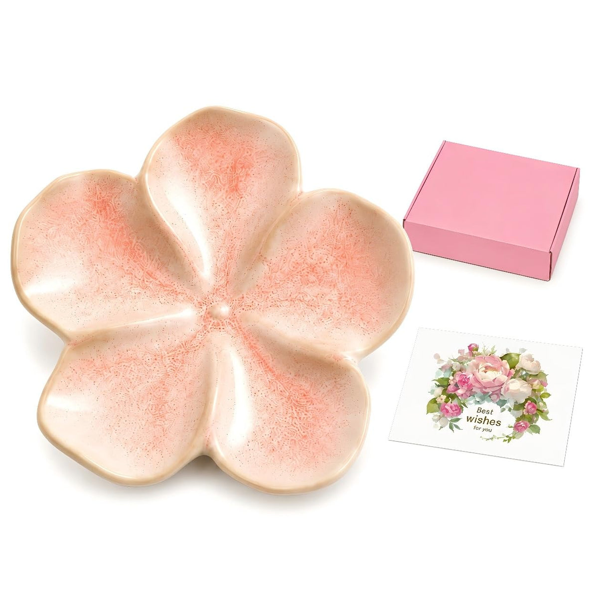 Ceramic Flower Jewelry Ring Trinket Dish Tray, Gifts for Women, White