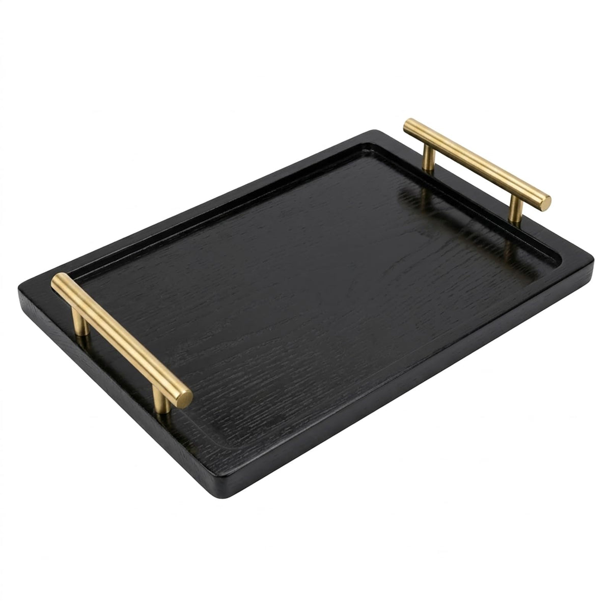 PEKER Wooden Serving Tray with Metal Handles, Black Decorative Coffee Table Tray for Breakfast in Bed, Ottoman & Home Décor, Wooden Food Tray for Kitchen, Living Room & Dining Table