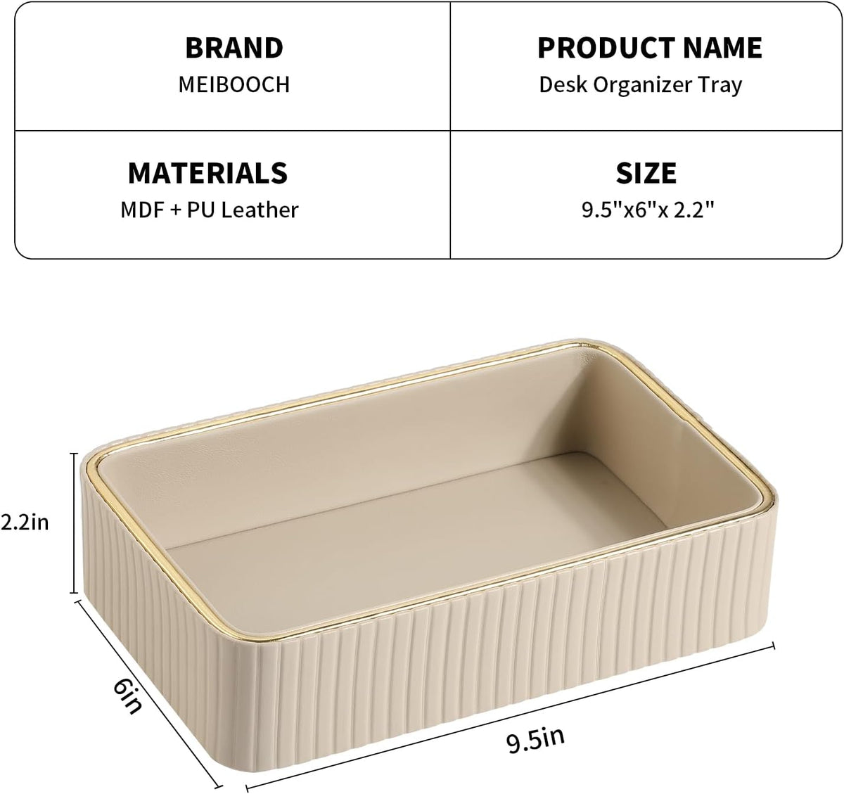 Desk Organizer Tray, PU Leather Nightstand Organizer, Beige, Small